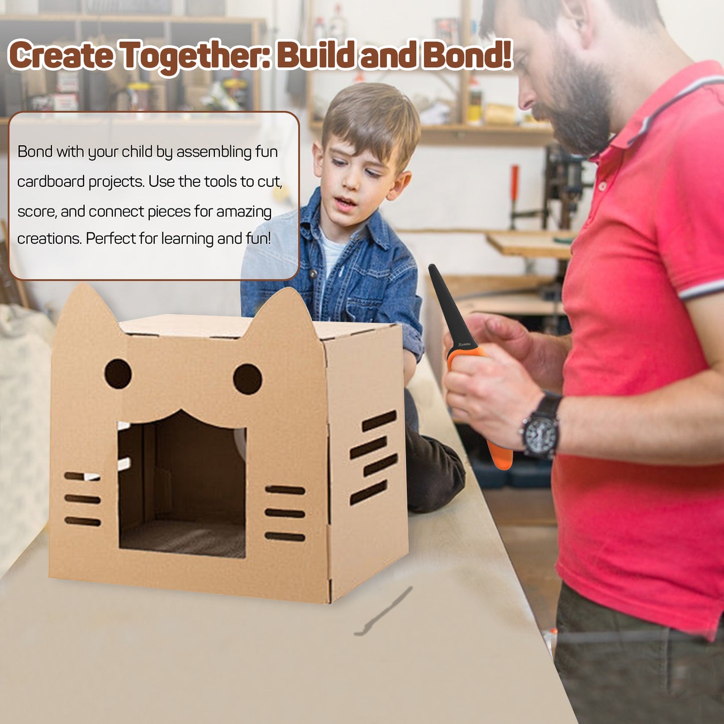 Kids Cardboard Construction Tool Kit 2 PCS Set, Safe Cardboard Saw for Kids, STEM and STEAM Educational Play Tools Toys