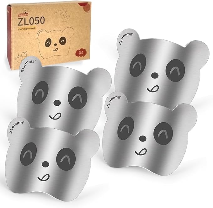 Panda Finger Guards for Cutting Food 4 pcs Set, Premium Stainless Steel Finger Protector for Chopping, Slicing Vegetables, Fruits, Meat, Kitchen Tool Gifts for Kids and Adult