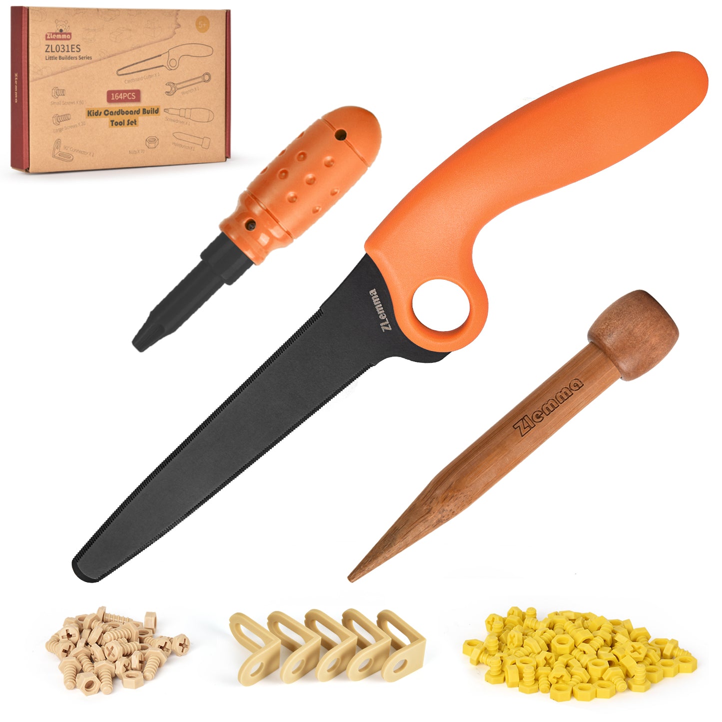 Cardboard Construction Tool Kit 163 Pieces-Educational Toys for at-Home Play + Classroom Learning | Reusable Cardboard Tools for Kids