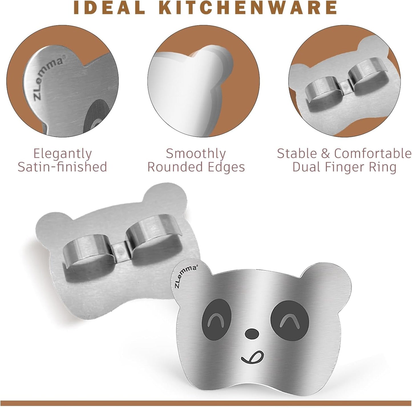 Panda Finger Guards for Cutting Food 4 pcs Set, Premium Stainless Steel Finger Protector for Chopping, Slicing Vegetables, Fruits, Meat, Kitchen Tool Gifts for Kids and Adult