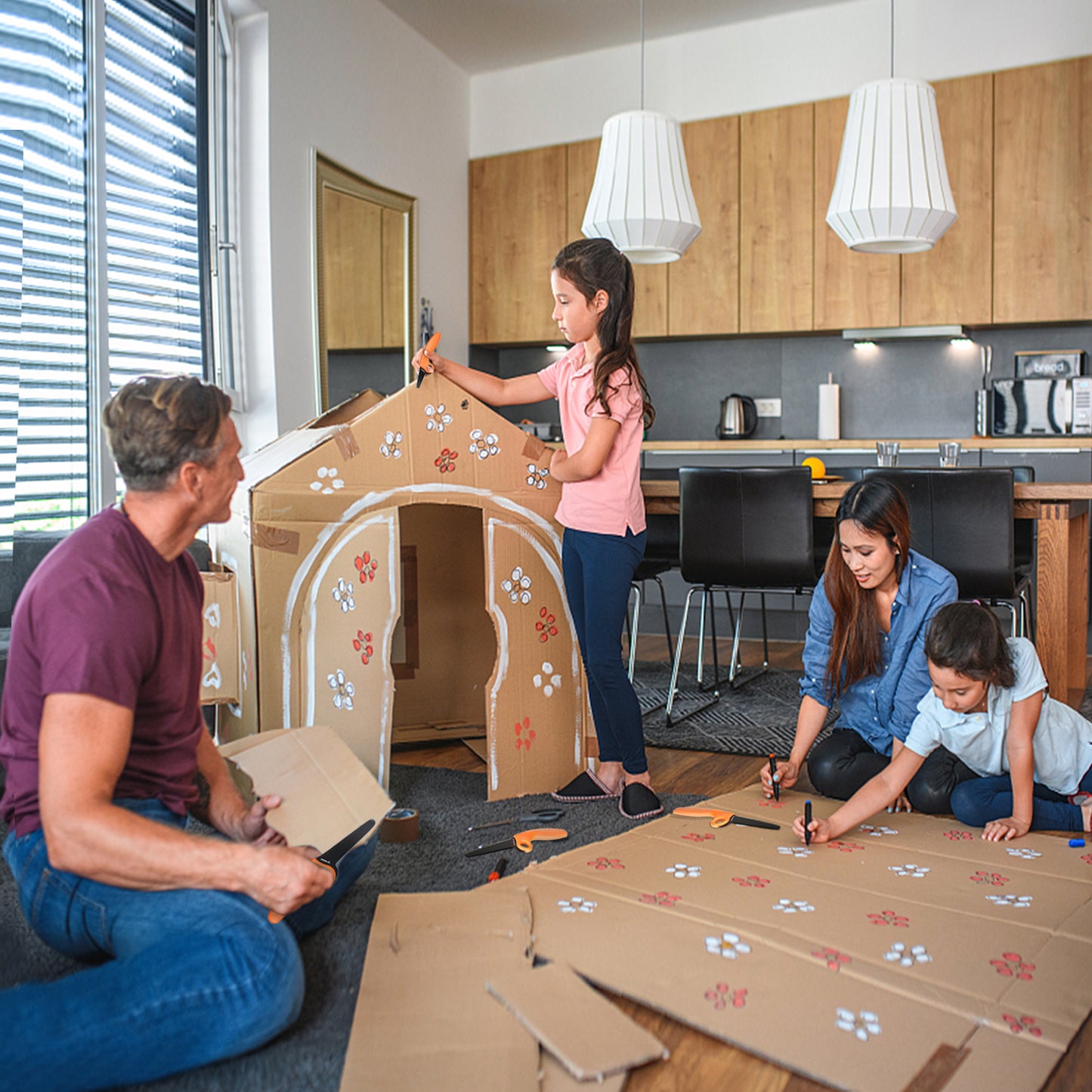 Cardboard Construction Kit - 425 PCS Kids Building Set with Safe Serrated Cutter, Crease Roller, Screws & Nuts , STEM Upcycled Tool for DIY Cardboard Projects, Engineering & Creativity