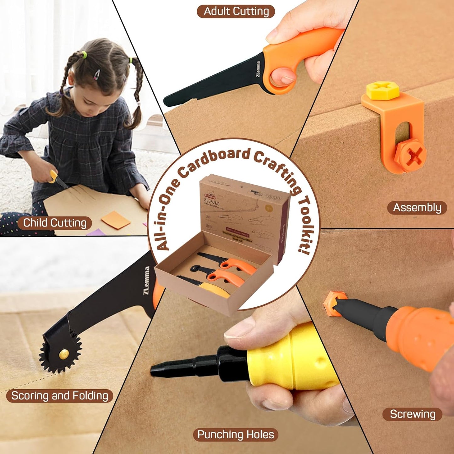 Cardboard Construction Kit - 425 PCS Kids Building Set with Safe Serrated Cutter, Crease Roller, Screws & Nuts , STEM Upcycled Tool for DIY Cardboard Projects, Engineering & Creativity