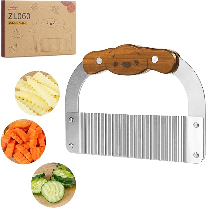 Crinkle Cutter Knife for Kids Slicer Veggies & Fruits with Safe Rounded Tip, Bear-Shape Wavy Cutter with Rosewood Handle & Japanese 420J2 Stainless Steel Blade