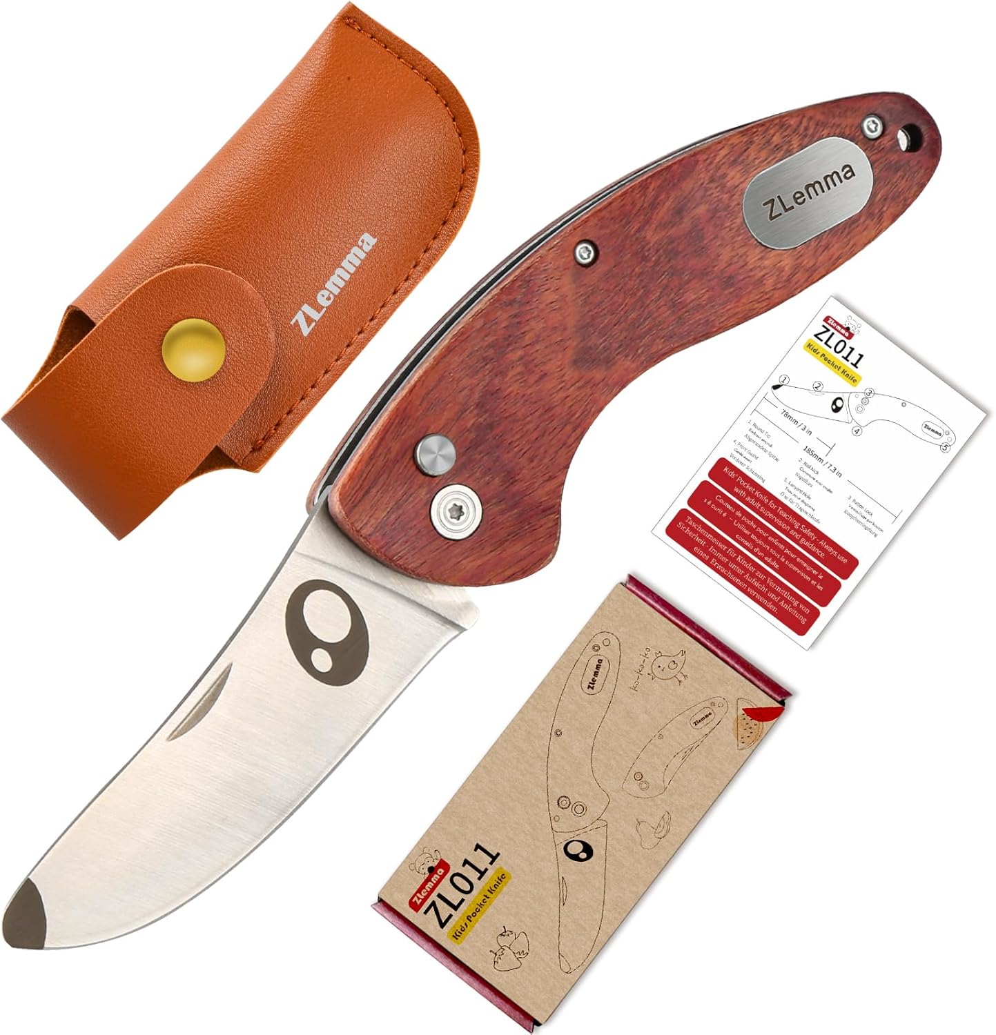 Kids Pocket Knife with Sheath Set - Stainless Steel Children’s Folding Pocket Knife with Safety Rounded Tip