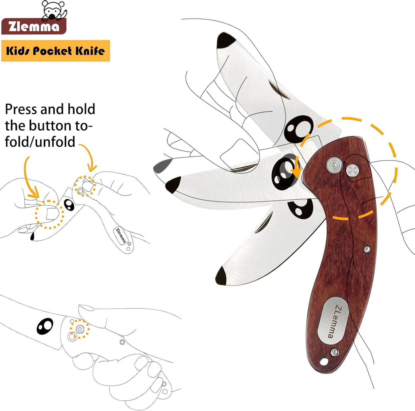 Kids Pocket Knife with Sheath Set - Stainless Steel Children’s Folding Pocket Knife with Safety Rounded Tip