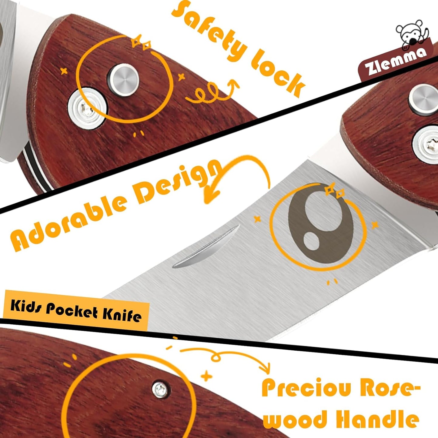 Kids Pocket Knife with Sheath Set - Stainless Steel Children’s Folding Pocket Knife with Safety Rounded Tip
