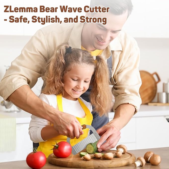 Crinkle Cutter Knife for Kids Slicer Veggies & Fruits with Safe Rounded Tip, Bear-Shape Wavy Cutter with Rosewood Handle & Japanese 420J2 Stainless Steel Blade