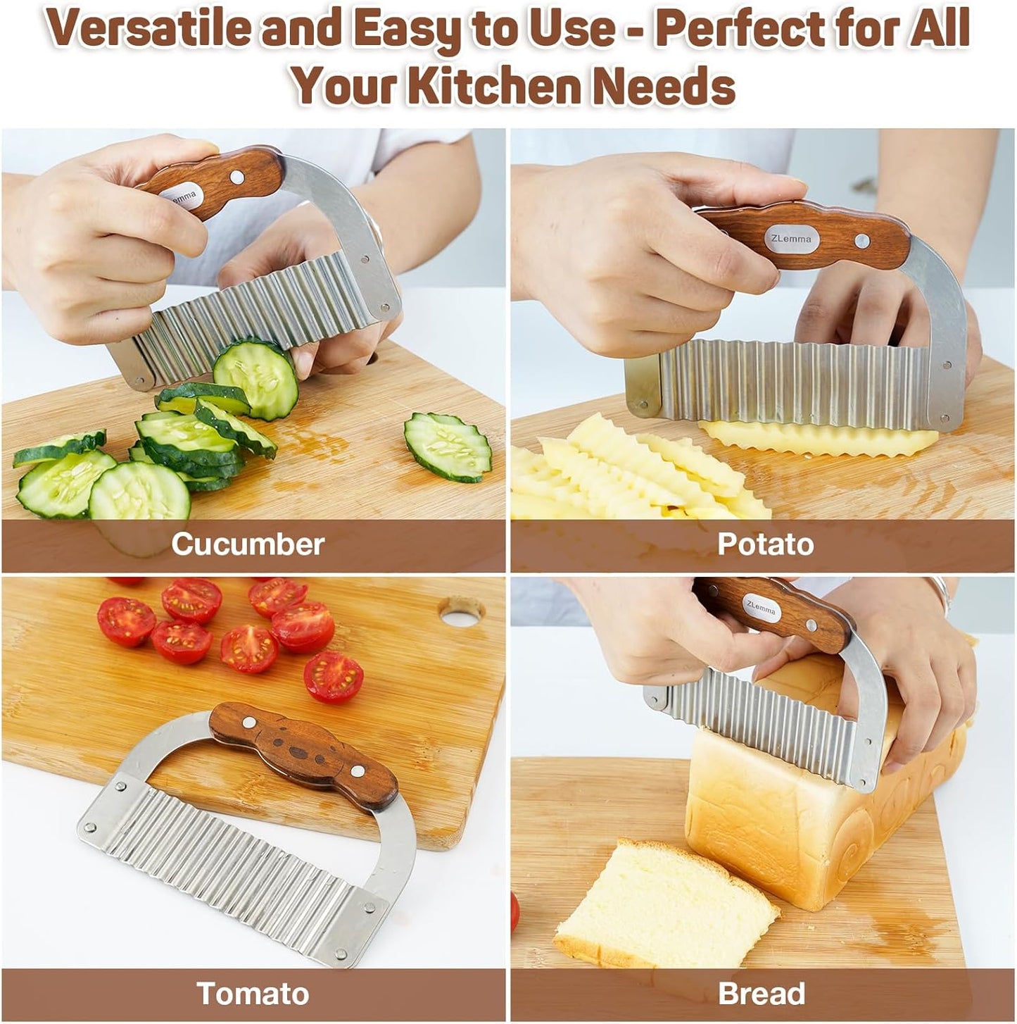 Crinkle Cutter Knife for Kids Slicer Veggies & Fruits with Safe Rounded Tip, Bear-Shape Wavy Cutter with Rosewood Handle & Japanese 420J2 Stainless Steel Blade