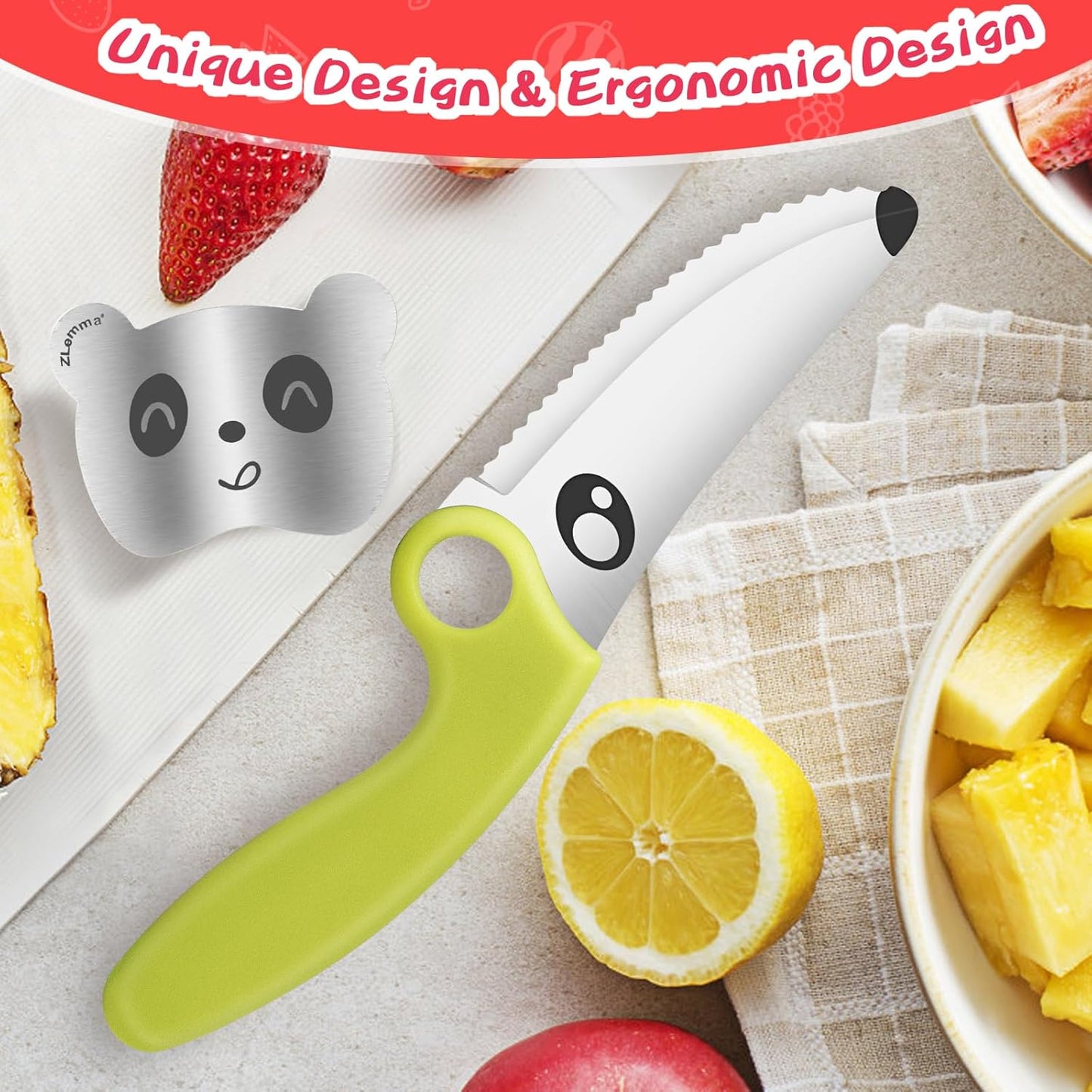 Kids Knife Set for Real Cooking Cutting Training with Finger Guard & Educational Ring, Real Chef Knife for Boys & Girls Montessori Kitchen Cooking Tool Set (Green)