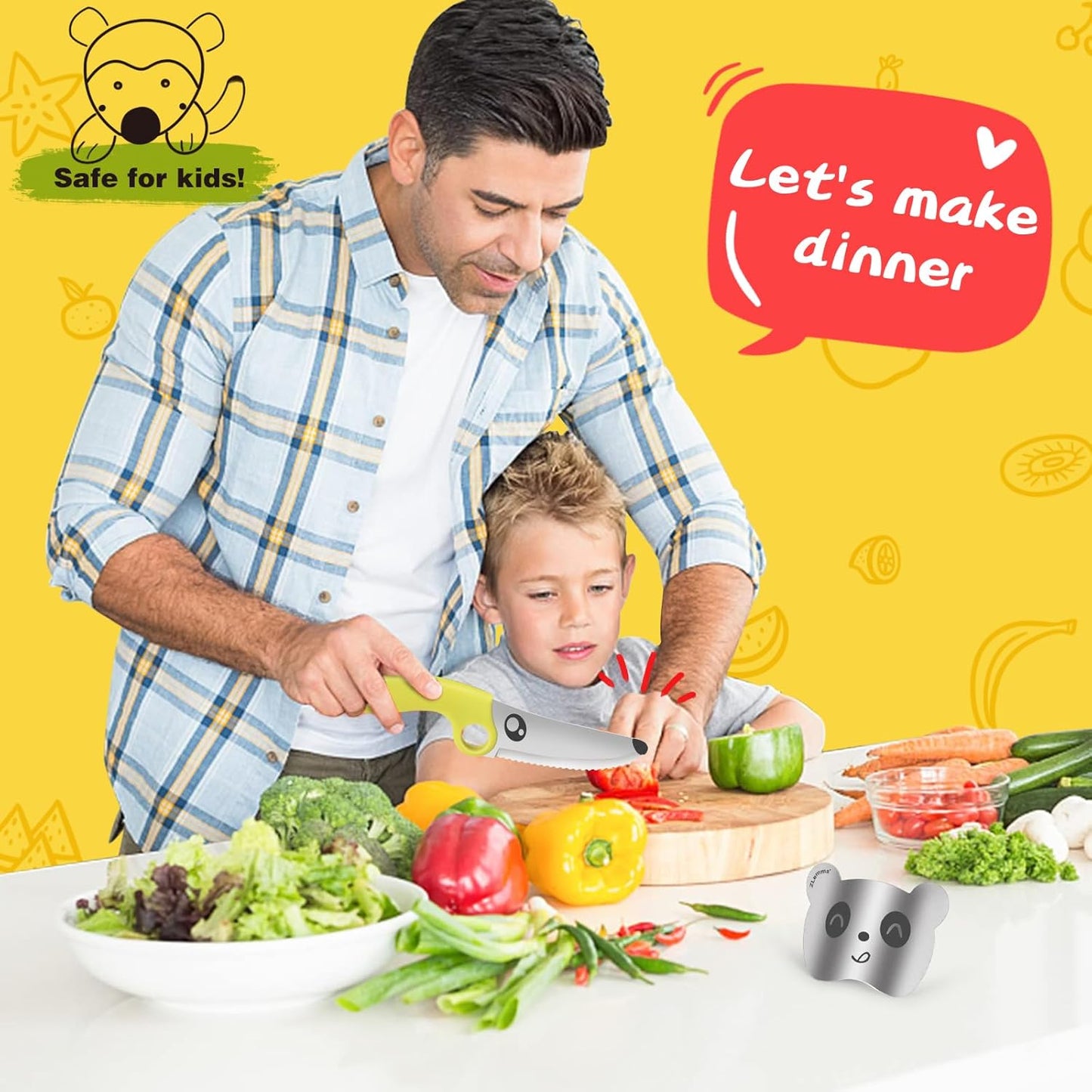 Kids Knife Set for Real Cooking Cutting Training with Finger Guard & Educational Ring, Real Chef Knife for Boys & Girls Montessori Kitchen Cooking Tool Set (Green)