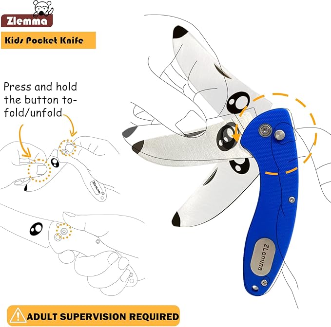 Kids Pocket Knife with Clip & Safe Rounded Tip for Boy First Knife, Toddler Starter folding Knives with Japanese 420J2 Stainless Steel Sharpened Blade & Durable G10 Handle (Blue)