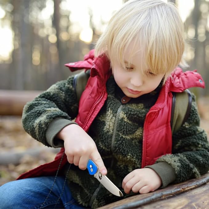 Kids Pocket Knife with Clip & Safe Rounded Tip for Boy First Knife, Toddler Starter folding Knives with Japanese 420J2 Stainless Steel Sharpened Blade & Durable G10 Handle (Blue)