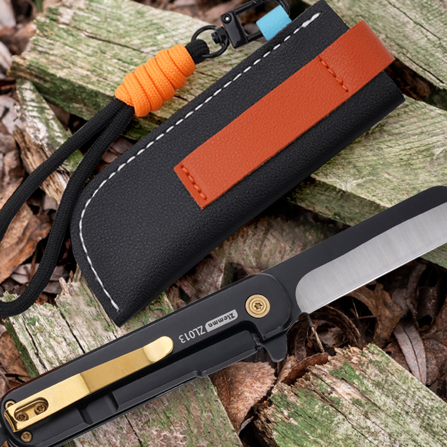 Pocket Knife Set with Clip & Sheath, Lanyard, First Pocket Folding Knife with Rounded Tip for Boys/Girls, Beginner, Black Oxidized Blade 420J2 Stainless Steel-Space Pattern Handle