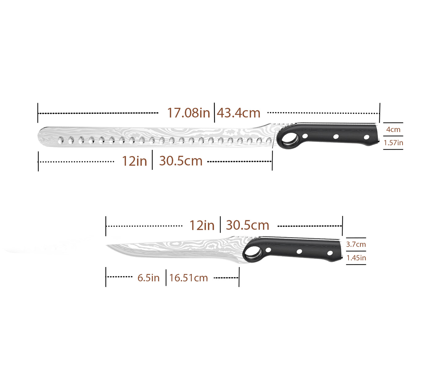 Professional Kitchen Knife Set- 12'' Brisket Carving Knife & 6.8'' Boning Knife with Unique Grip Ring & Gift Box for Chef-High Carbon Stainless Steel with Damascus Pattern- Razor Sharp