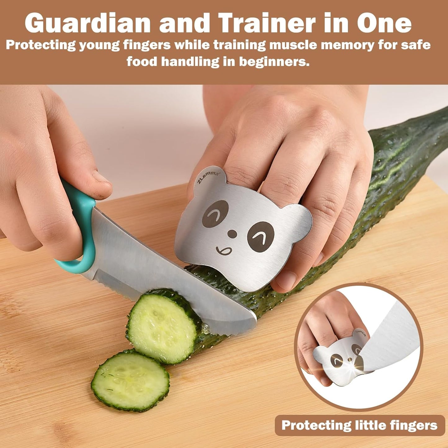 Panda Finger Guards Set with Gifts Box, 2 PCS Stainless Steel Cutting Protector for Children & Beginner