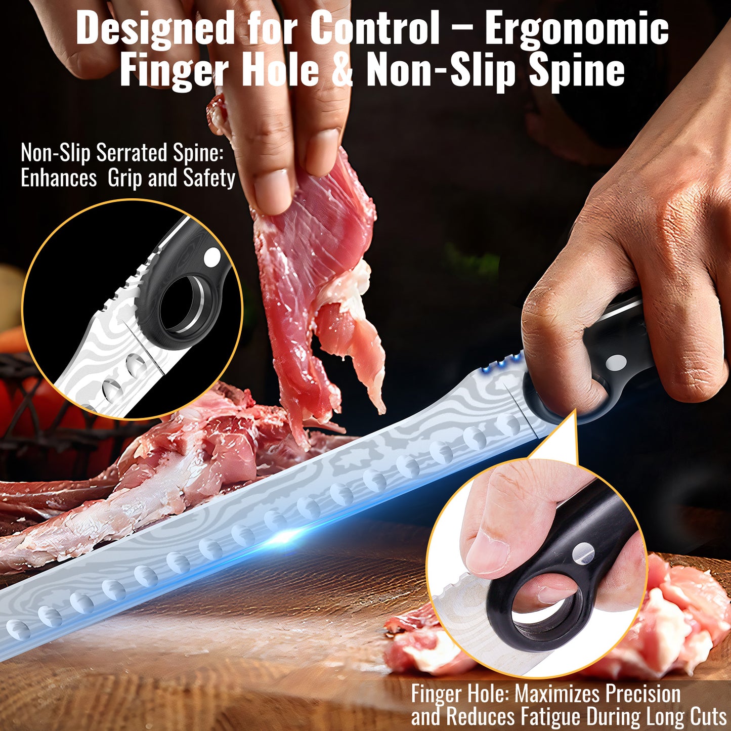 Professional Kitchen Knife Set- 12'' Brisket Carving Knife & 6.8'' Boning Knife with Unique Grip Ring & Gift Box for Chef-High Carbon Stainless Steel with Damascus Pattern- Razor Sharp