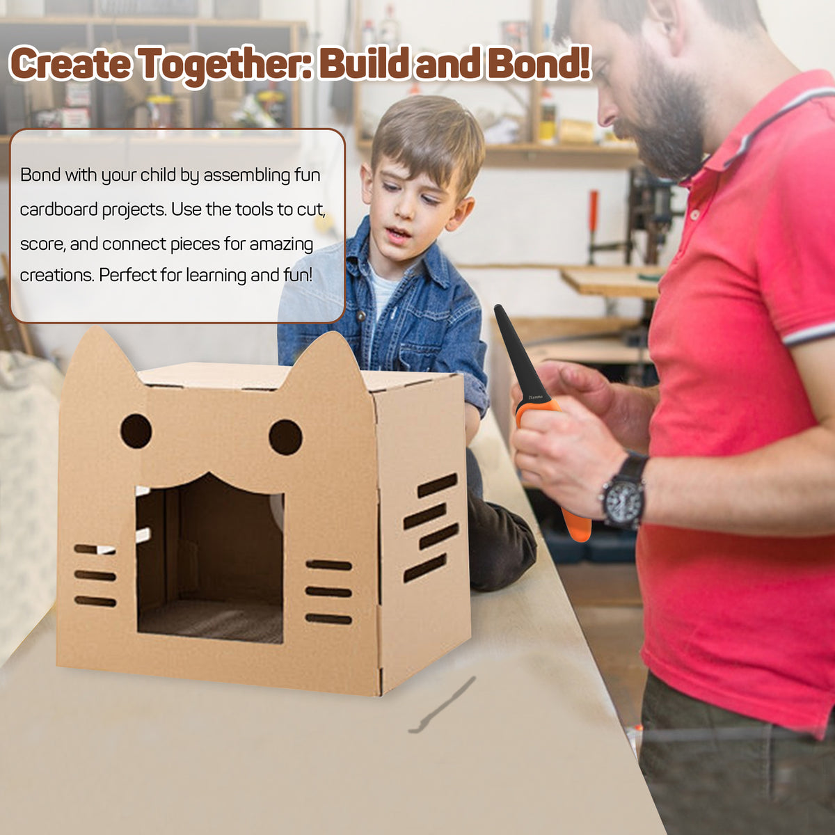ZLemma Kit d'outils en carton pour enfants - Boîte à outils de construction en carton de 258 pièces - avec perceuse, scie de sécurité, marqueur, charnières et boulon, sac banane portable, boîte ZLemma Kit d'outils en carton pour enfants - Boîte à outils de construction en carton de 258 pièces - avec perceuse, scie de sécurité, marqueur, charnières et boulon, sac banane portable, boîte