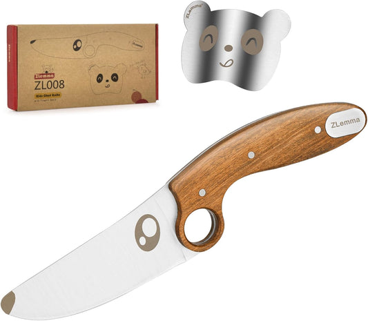 Kids Knife Set for Real Cooking with Sharped Blade for Children, Finger Guard & Educational Ring for Cutting Trainning, Rosewood Handle & Stainless Steel Blade Sharped Edge