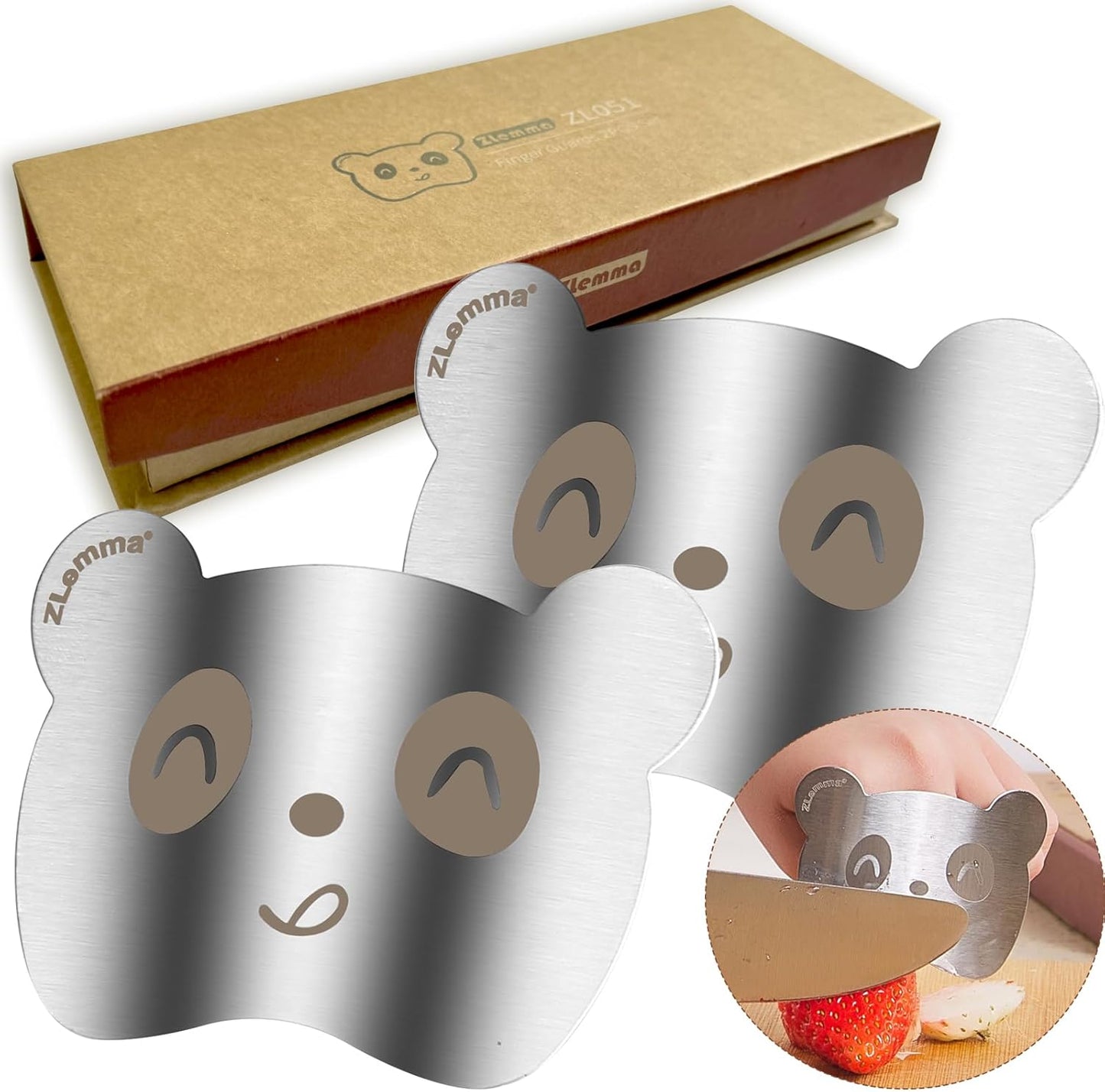 Panda Finger Guards Set with Gifts Box, 2 PCS Stainless Steel Cutting Protector for Children & Beginner