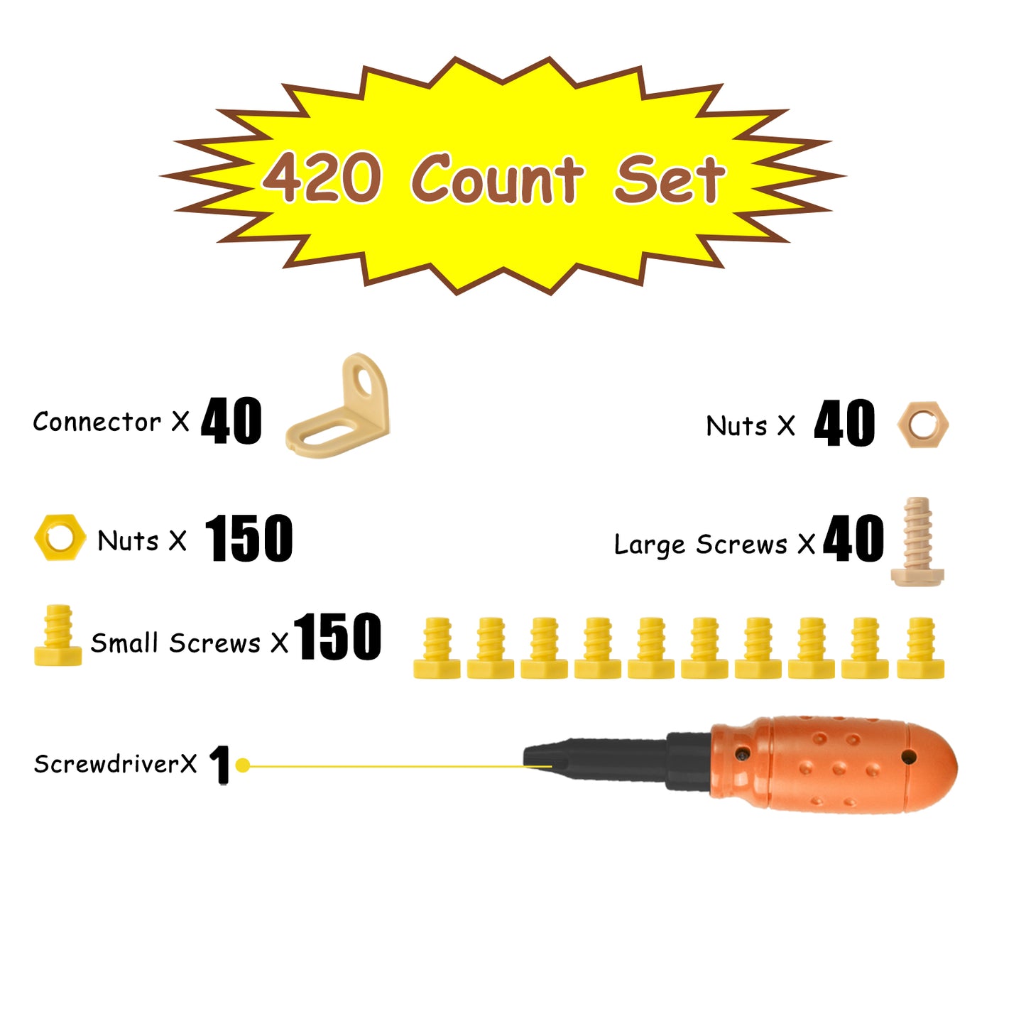 Cardboard Construction Tool Kit 422 Pieces Supplement Kit, Educational Toys for at-Home Play + Classroom Learning | Reusable Cardboard Tools for Kids