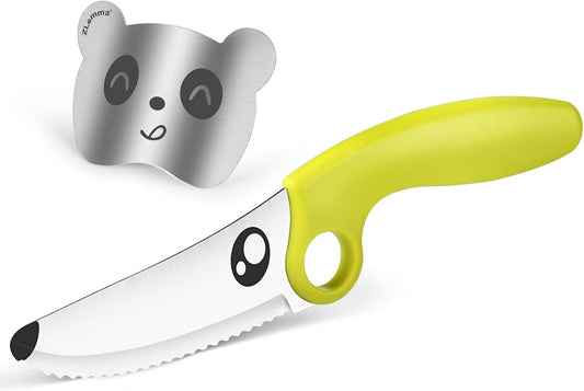 Kids Knife Set for Real Cooking Cutting Training with Finger Guard & Educational Ring, Real Chef Knife for Boys & Girls Montessori Kitchen Cooking Tool Set (Green)
