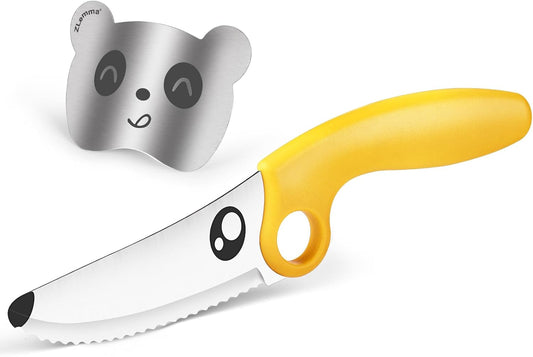 Kids Chef Knife Set for Real Cooking with Safe Finger Guard, Stainless Steel Blade & PP Handle,Perfect for Training Cutting Montessori Kitchen Tool, Kid-Friendly BPA Free (Yellow)