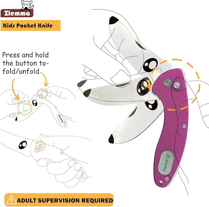 Kids Pocket Knife with Clip & Safe Rounded Tip for Boy First Knife, Toddler Starter folding Knives with Japanese 420J2 Stainless Steel Sharpened Blade & Durable G10 Handle (Pink)