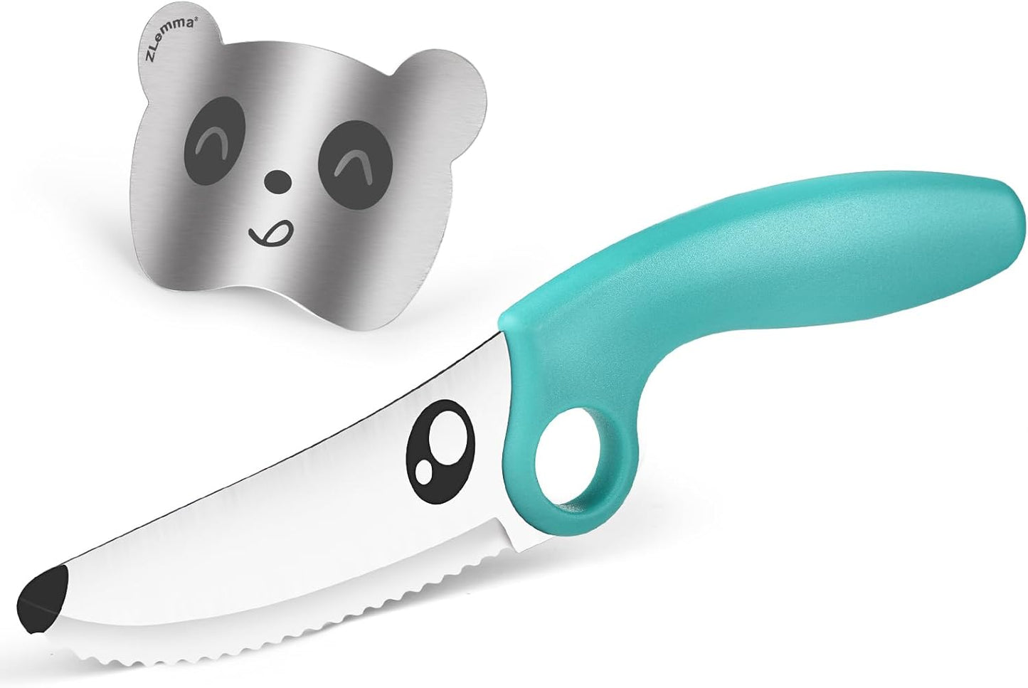 Kids Knife Set for Real Cooking with Finger Guard & Educational Ring, Toddler Kitchen Montessori Tool Set for Training Cutting, Stainless Steel Blade & Safety Edge for Beginner (Blue)