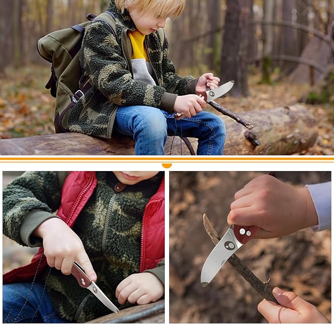 Kids Pocket Folding Knife with Safety Rounded Tip, Made Of Japanese Stainless Steel and Rosewood, Children’s First Folding Knife With Sharp Blade