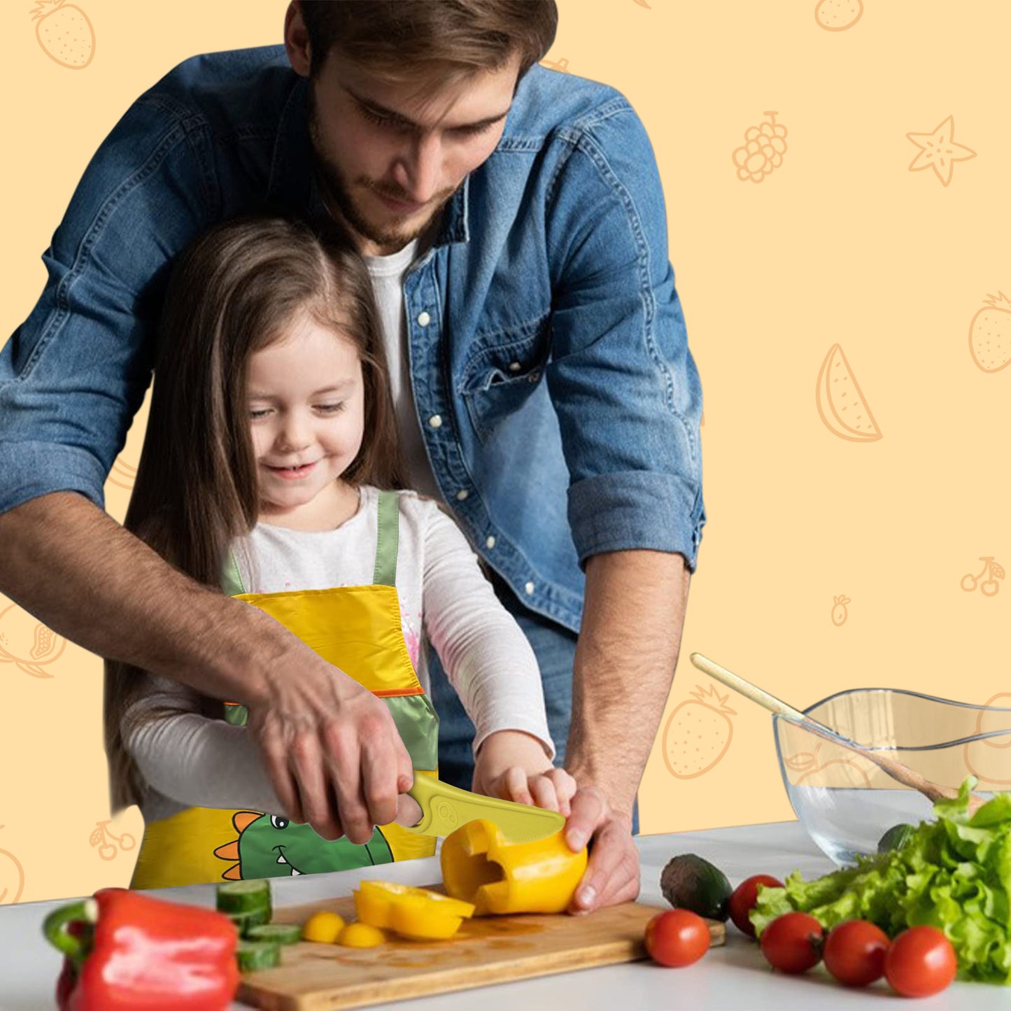 Toddler Learning Knife Set 4-Piece with Educational Ring for Real Cooking, Adorable Dog Design, Safe Serrated Edge for Cutting Training, and Premium Nylon Material Blade, (colors vary)