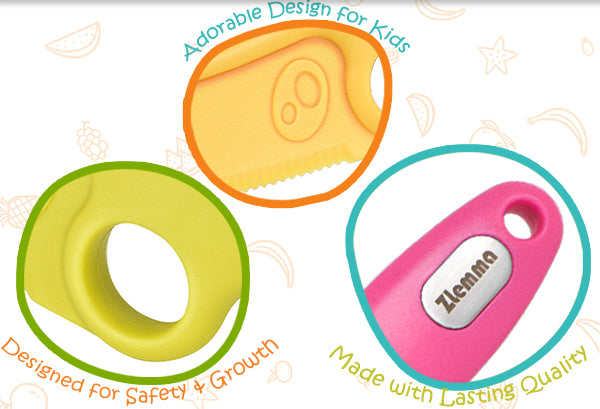 Toddler Learning Knife Set 4-Piece with Educational Ring for Real Cooking, Adorable Dog Design, Safe Serrated Edge for Cutting Training, and Premium Nylon Material Blade, (colors vary)