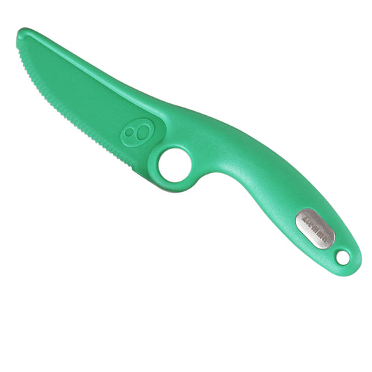 Toddler Learning Knife with Educational Ring for Real Cooking, Adorable Dog Design, Safe Serrated Edge for Cutting Training, and Premium Nylon Material Blade, Mint Blue