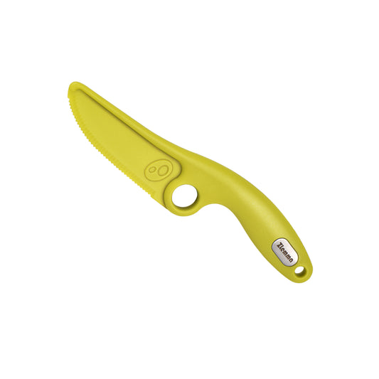 Toddler Learning Knife with Educational Ring - Cute Dog Design, Safe Serrated Edge for Cutting Training, Premium Nylon Material Blade - Ideal for Real Cooking Adventures, Avocado Green