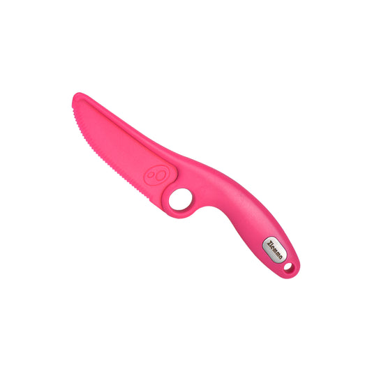 Toddler Learning Knife with Educational Ring - Cute Dog Design, Safe Serrated Edge for Cutting Training, Premium Nylon Material Blade - Ideal for Real Cooking Adventures, Raspberry Pink