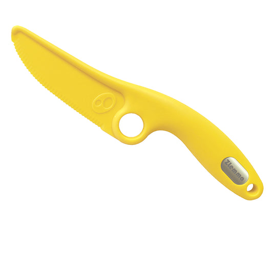ZLemma Toddler Learning Knife with Educational Ring for Real Cooking, Adorable Dog Design, Safe Serrated Edge for Cutting Training, and Premium Nylon Material Blade, Cheese Yellow