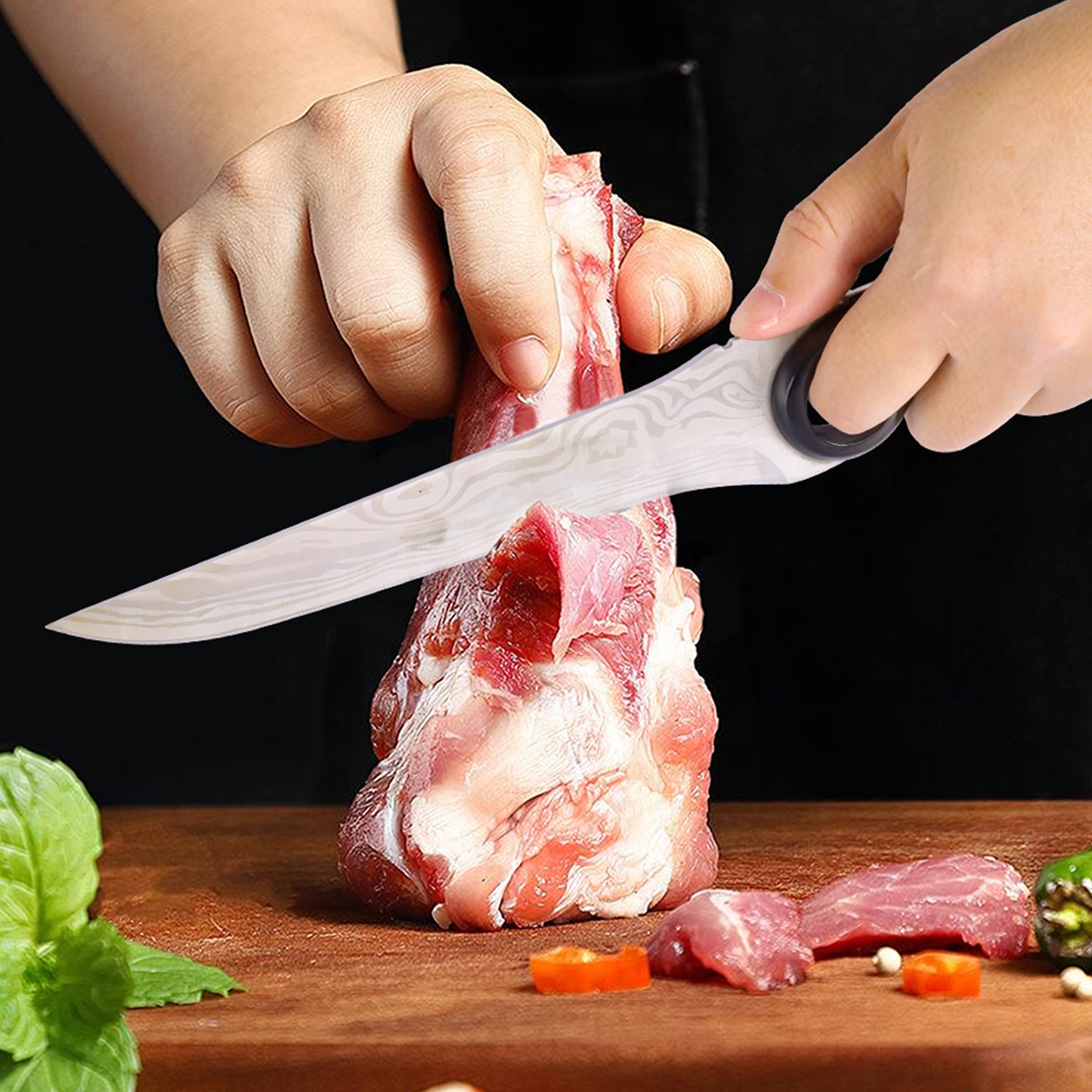 Professional Kitchen Knife Set- 12'' Brisket Carving Knife & 6.8'' Boning Knife with Unique Grip Ring & Gift Box for Chef-High Carbon Stainless Steel with Damascus Pattern- Razor Sharp